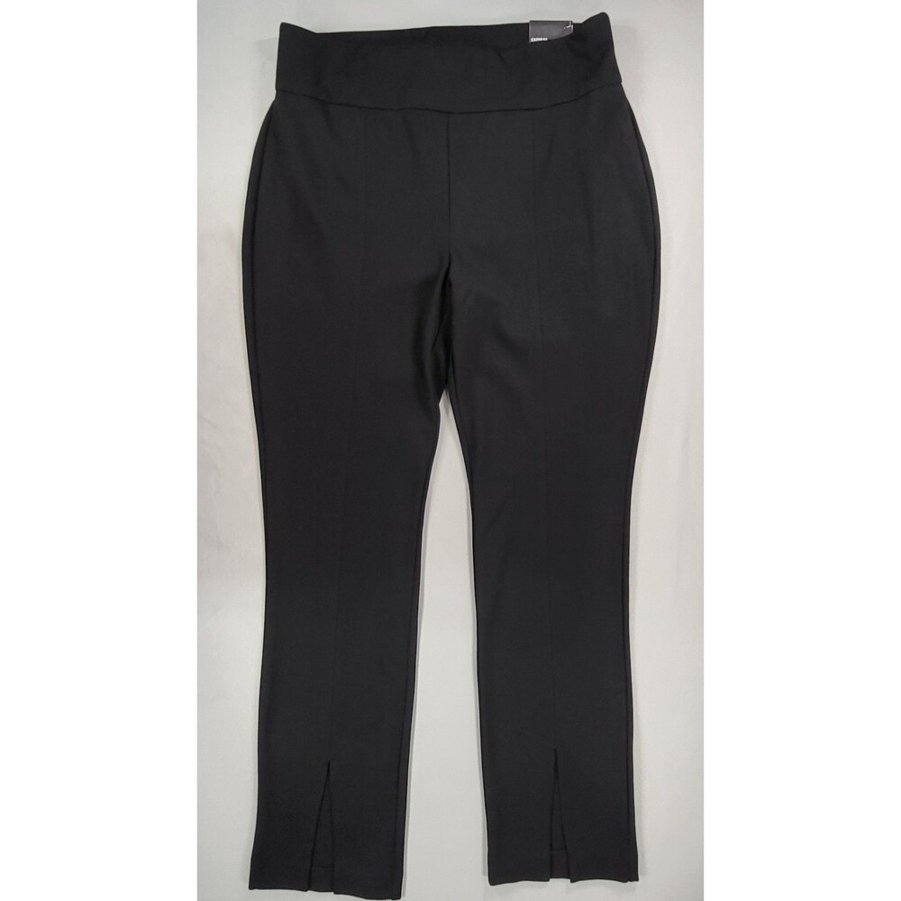 EXPRESS Black Ponte Knit Split Hem Straight Leg Pants High Rise Size L NWT